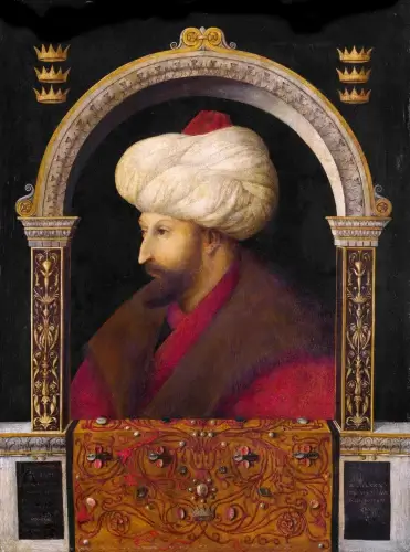 Gentile Bellini’nin 1480 tarihli Fatih Sultan Mehmet portresi; Osmanlı hükümdarının profilden betimlendiği ünlü Rönesans tablosu.